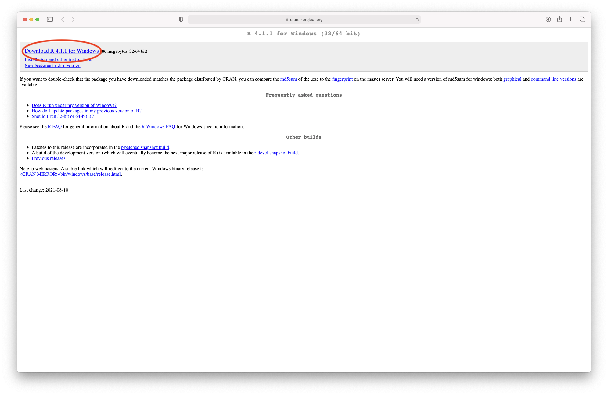 Downloading R from the CRAN